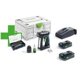 Festool C 18 HPC 4,0 Cordless 18V Drill With 2x 4.0Ah Batteries, Rapid Charger, Case & Bit Set